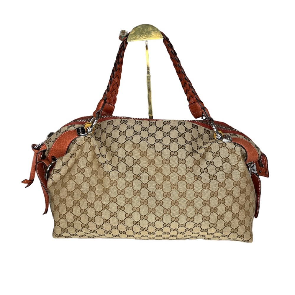 (MT172) Authentic EUC Gucci GG Bamboo Bar Leather & Canvas